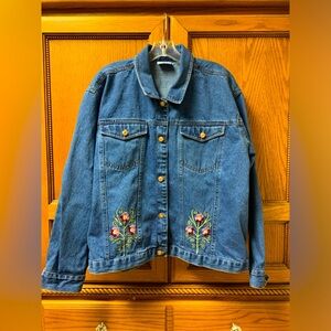 Street Blues Denim Jean Jacket Floral Embroidery Women SIZE UNKNOWN (guess 16W)